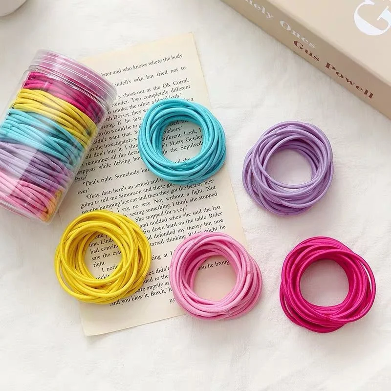 Diademas elásticas pequeñas y coloridas para mujer, accesorios para el cabello para bebé, tocado de goma, 100 unids/set