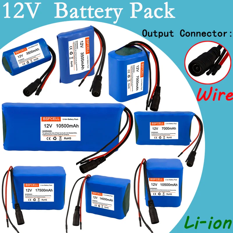 12V Battery 3500mAh/7000mAh/10500mAh/14000mAh/17500mAh Rechargeable Li-ion Battery Pack