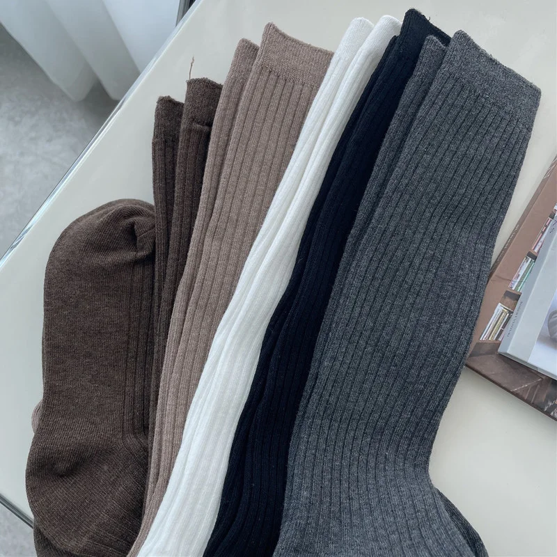 Ladies Girls Fashion Solid Knee Socks Women Knitting Cotton Long Socks Autumn Winter Warm Thigh High White Black Stockings