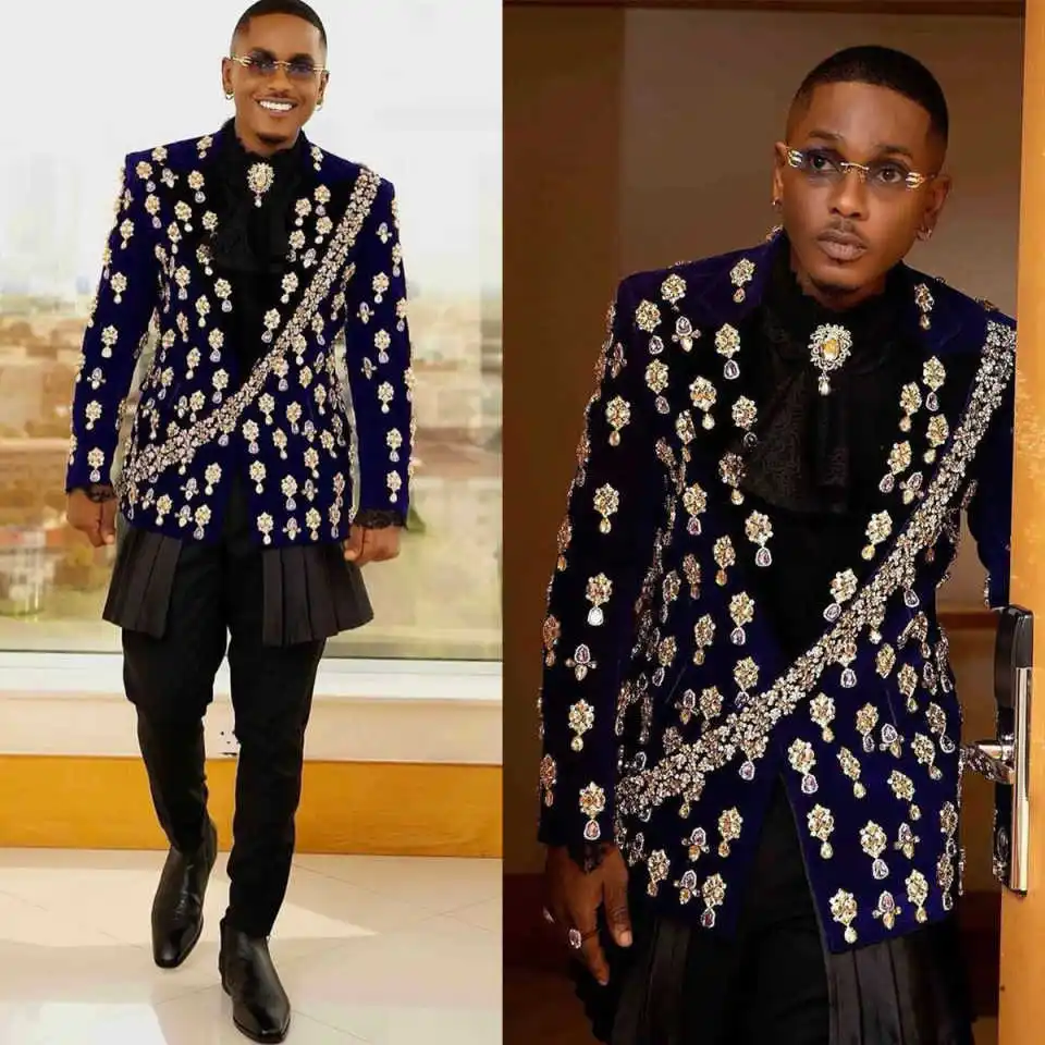 Crystal Groom Wedding Tuxedos 2 Pieces Plus Size Beading Mens Pants Suits Banquet Party Birthday Wear Customized