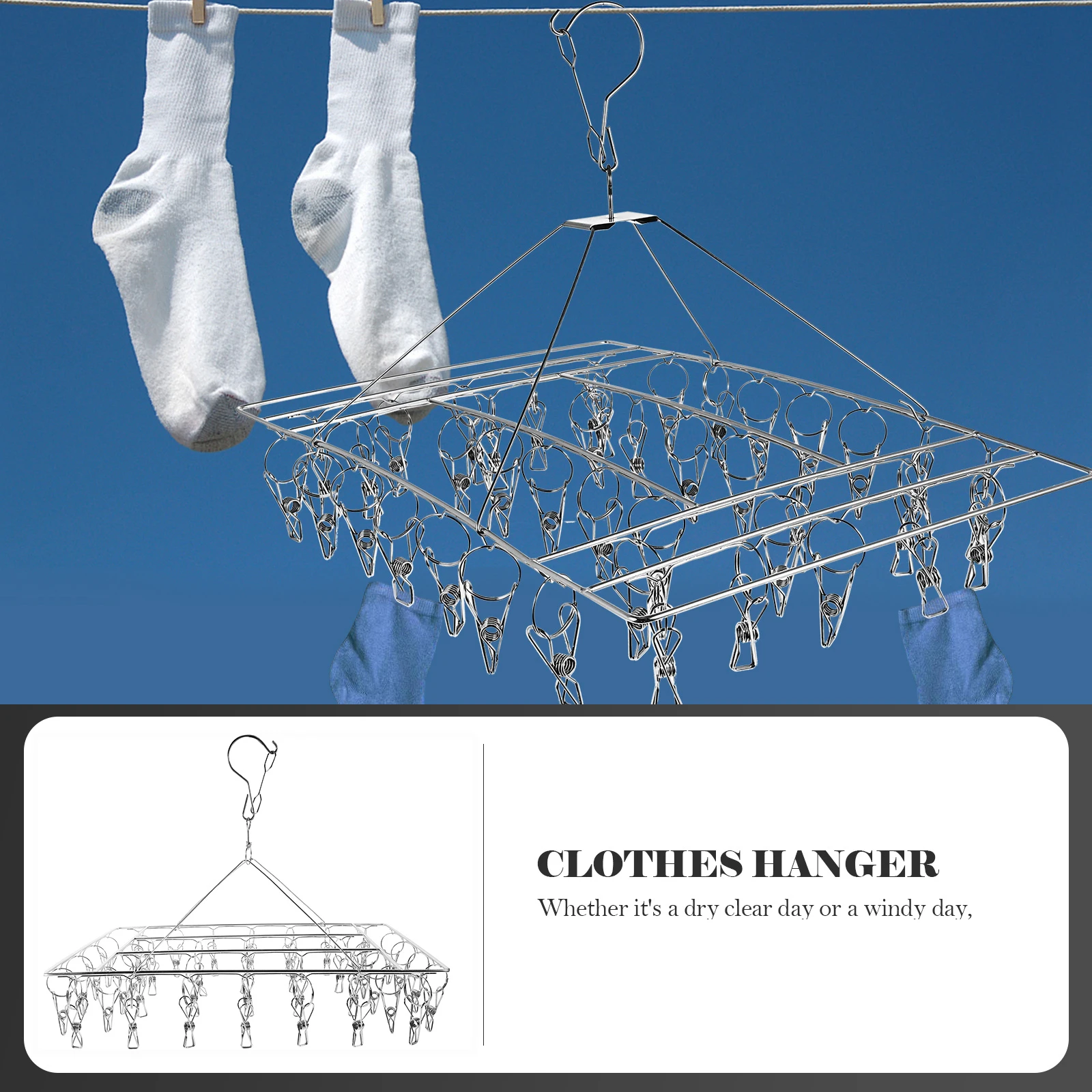 

40 Clips Stainless Steel Clothes Drying Rack Socks Hanger Foldable Laundry Rack Rustproof Secure Grip Bra Glove Scarf Panty
