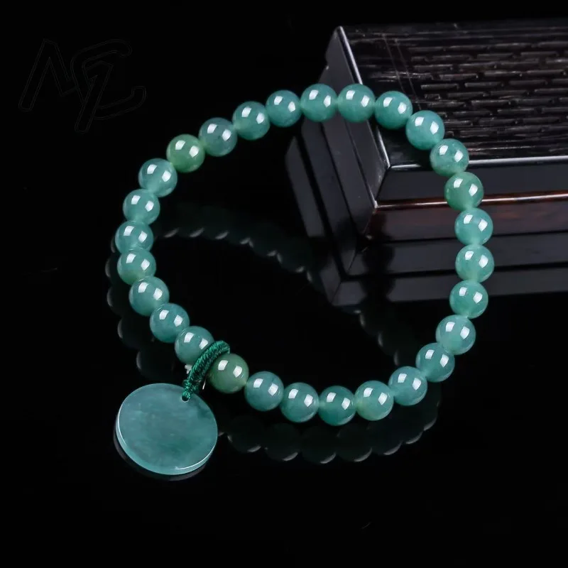 Natural Jadeite Blue Water Nothing Plaque Beads Hand Knitting Bracelet Luxury Jewelry Fashion Jewelry Charms Gift Certificate view 2