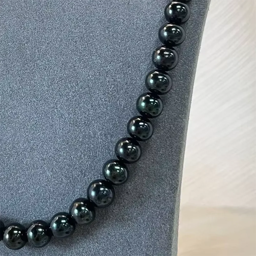 

High-Grade Natural Freshwater Baroque 8*9mm AAA Black Round Pearl Bead Jewelry Make DIY Necklace Bracelet Women Premium Wedding