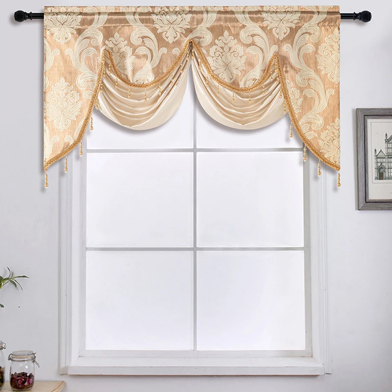 European Style Curtains Drape Living Room Bedroom Royal Luxury Tassel Wave Valance Pelmet Windows Swag Curtain Backdrop