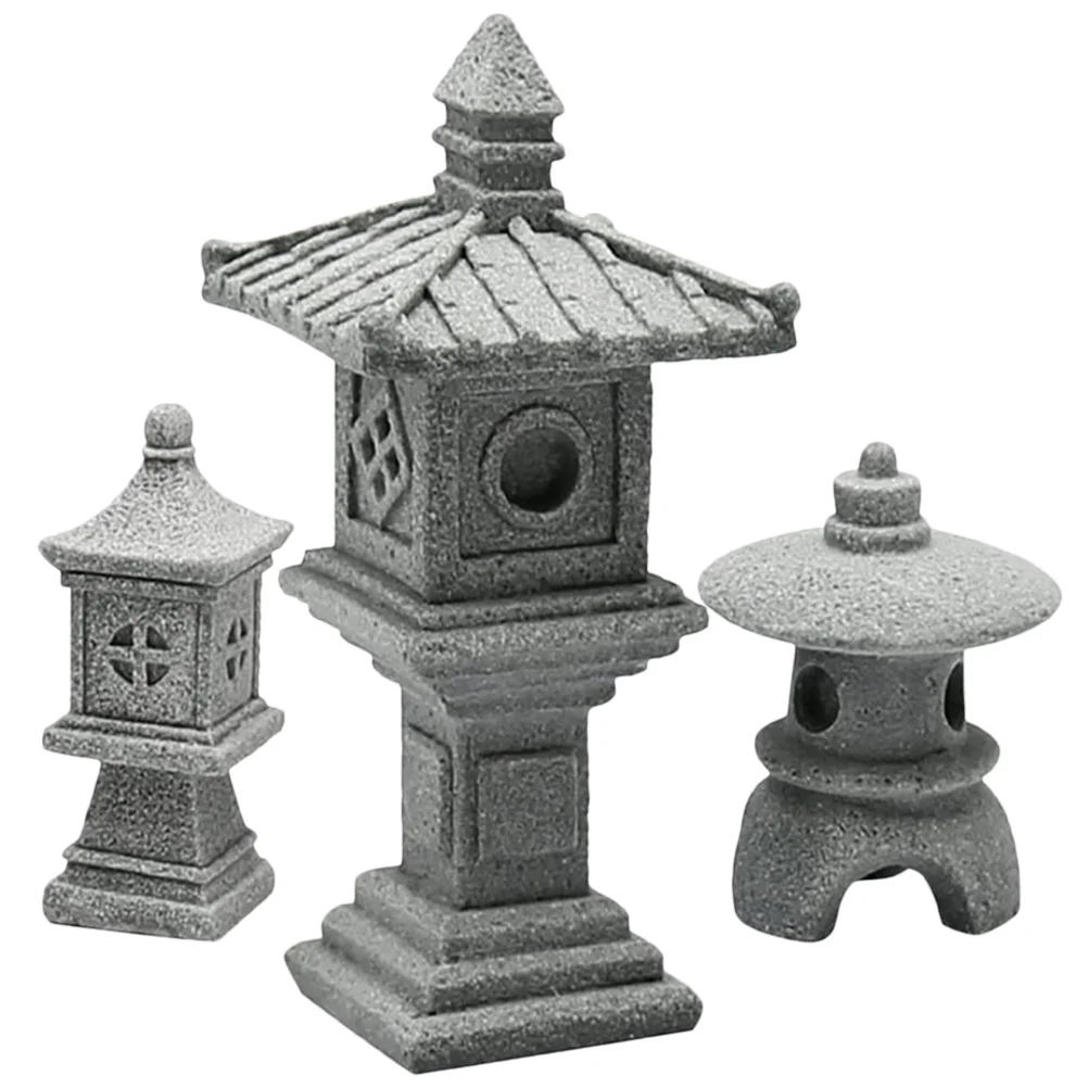 Mini Zen Garden Pagoda Japanese Tower Light Decoration Gardening Decorations Outdoor Grey Small