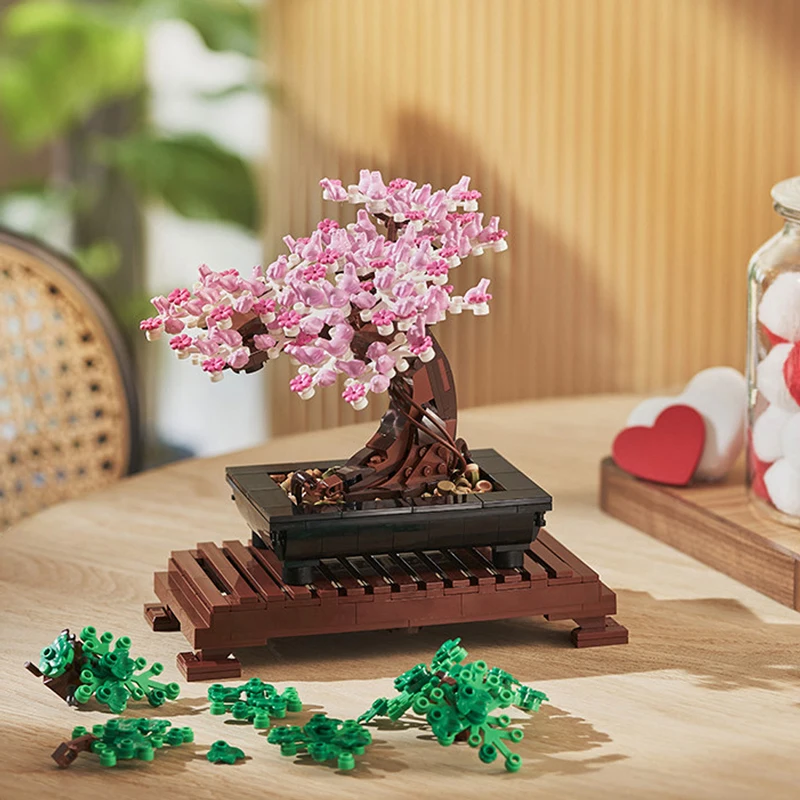 Creative Fit Bonsai Tree Flower Bouquet Building Blocks Model Diy Decor Immortal Plant Potted Bricks Toys for Kids Gifts