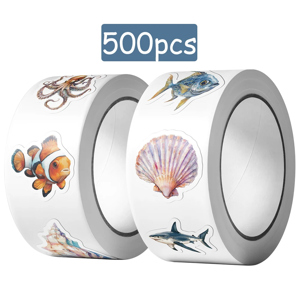 500pcs Marine Organism Roll Stickers Decals For Laptop Bottle Scrapbook Refrigerator DIY Aesthetic Stickers Creative Gifts
