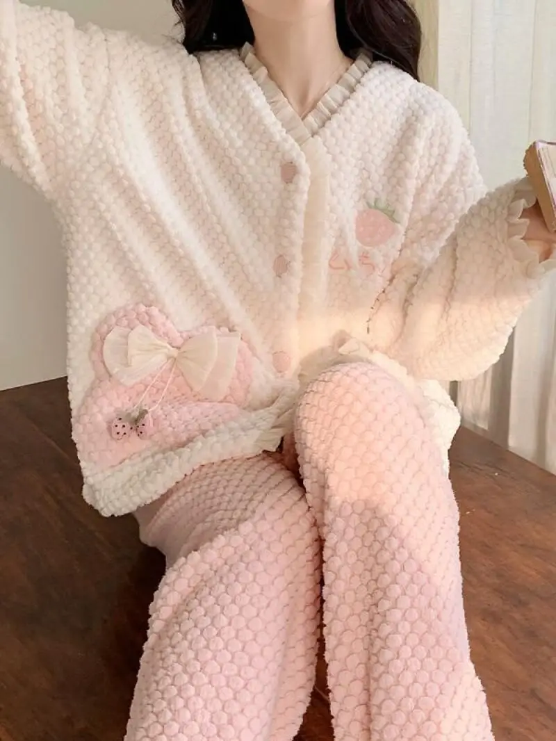 Pijamas de mujer, ropa de dormir, nuevo conjunto de traje para casa de encaje dulce para invierno, pijama de algodón, ropa de casa, otoño, fresa, Navidad, Grinch