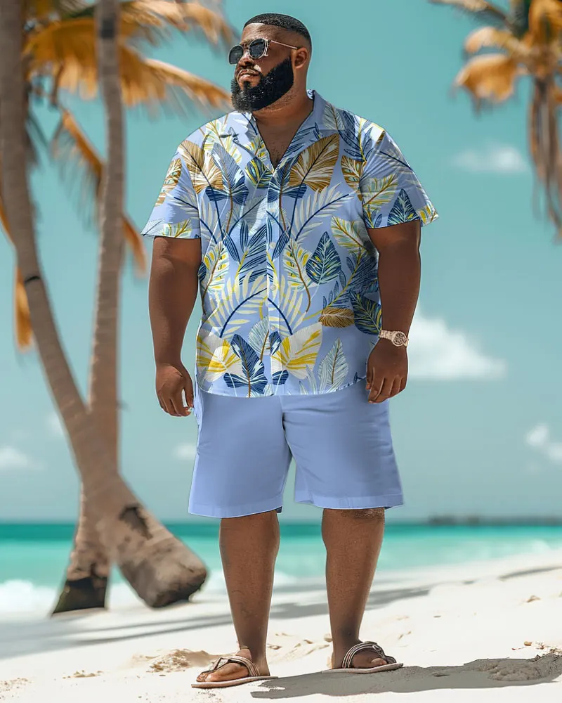 Biggmans Shirt Plus Size Set L-9Xl for Summer Oversize Hawaii Suit  Men's Gradient Coconut Tree Print Large 7XL 8XL