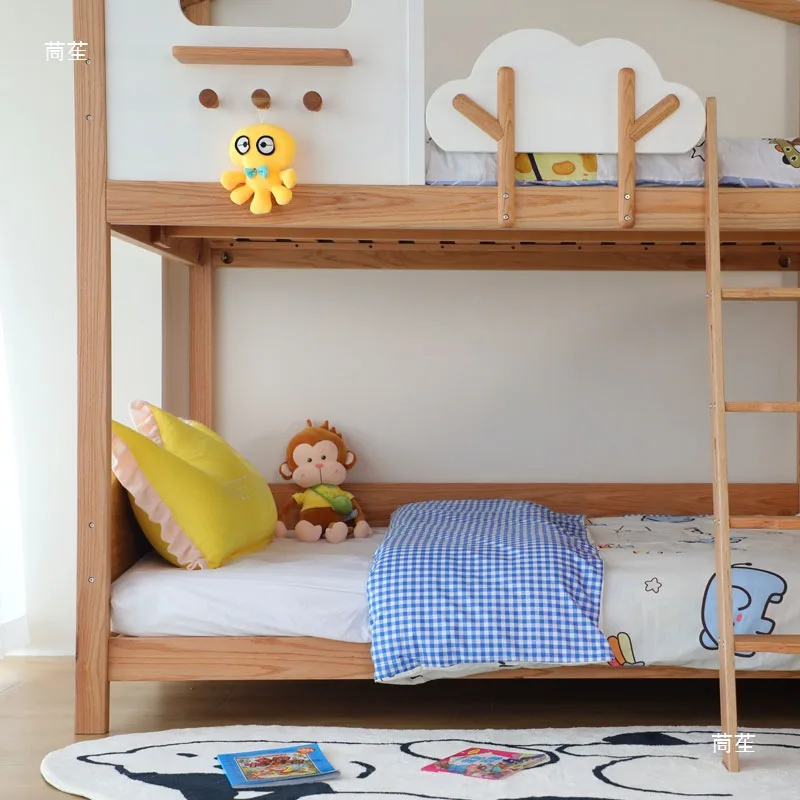 Children's bed all solid wood single bed cloud bed small apartment boy  girl princess castle  slide on and off