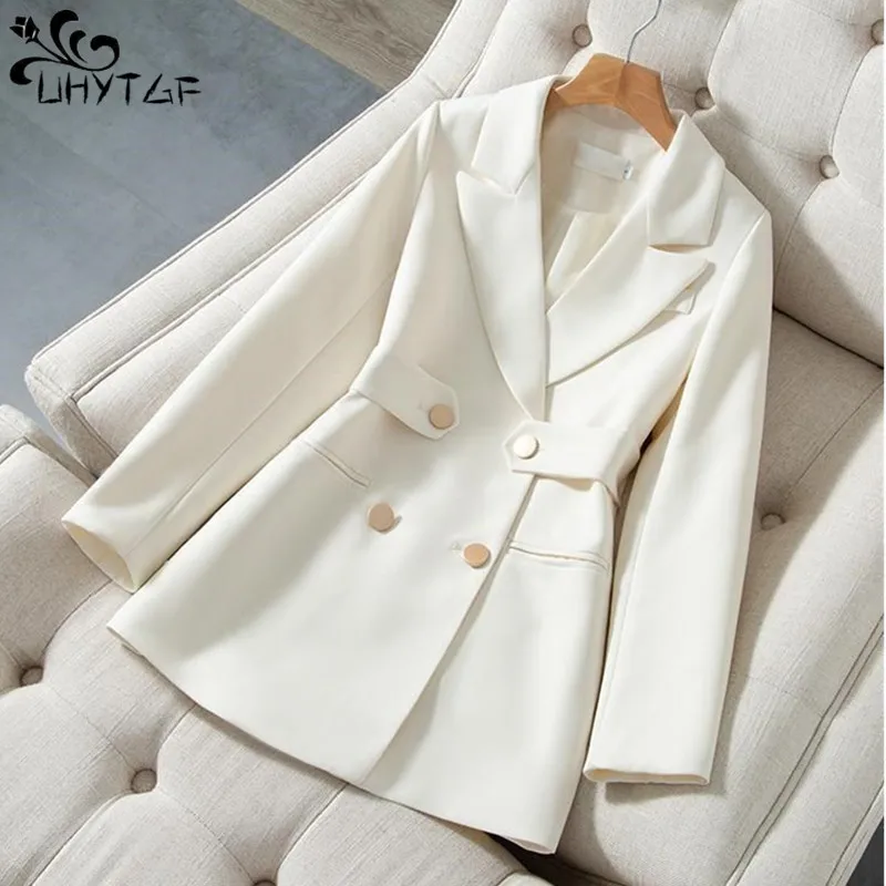 UHYTGF – Blazer de printemps/automne pour femmes, noir/blanc, manteau femme, vestes à Double boutonnage, manches longues, poche Invisible, 1008