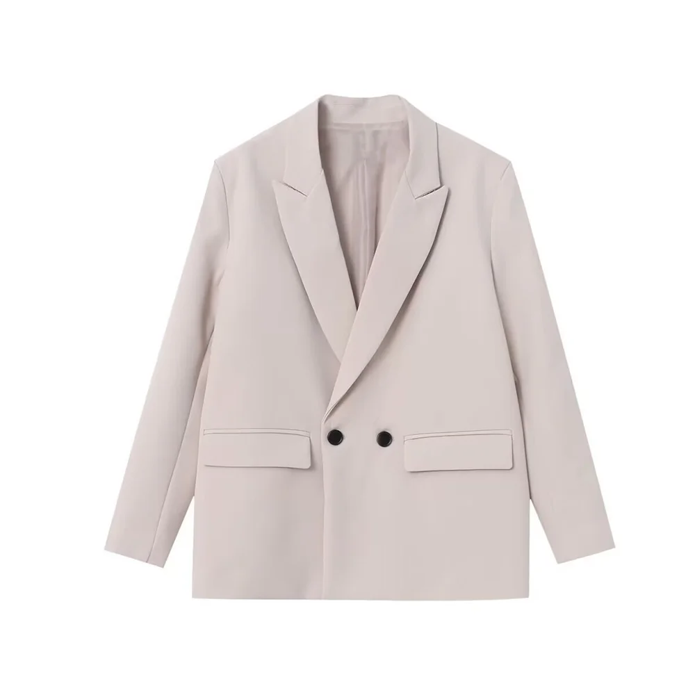 Winter nieuwe damesmode casual revers jas met lange mouwen en gewatteerde schouders met dubbele rij knopen