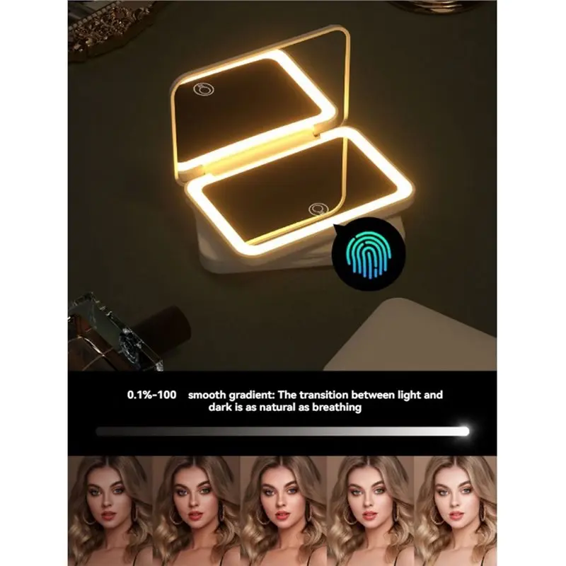 【마지막 기회】컴팩트 미니 접이식 화장 거울 3색 LED 조명 2배 확대 휴대용 여행용 메이크업 거울