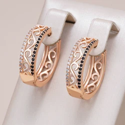 Kinel Unusual 585 Rose Gold Color Big Hoop Earrings For Women Shiny Black Natural Zircon Accessories Daily Fine Vintage Jewelry