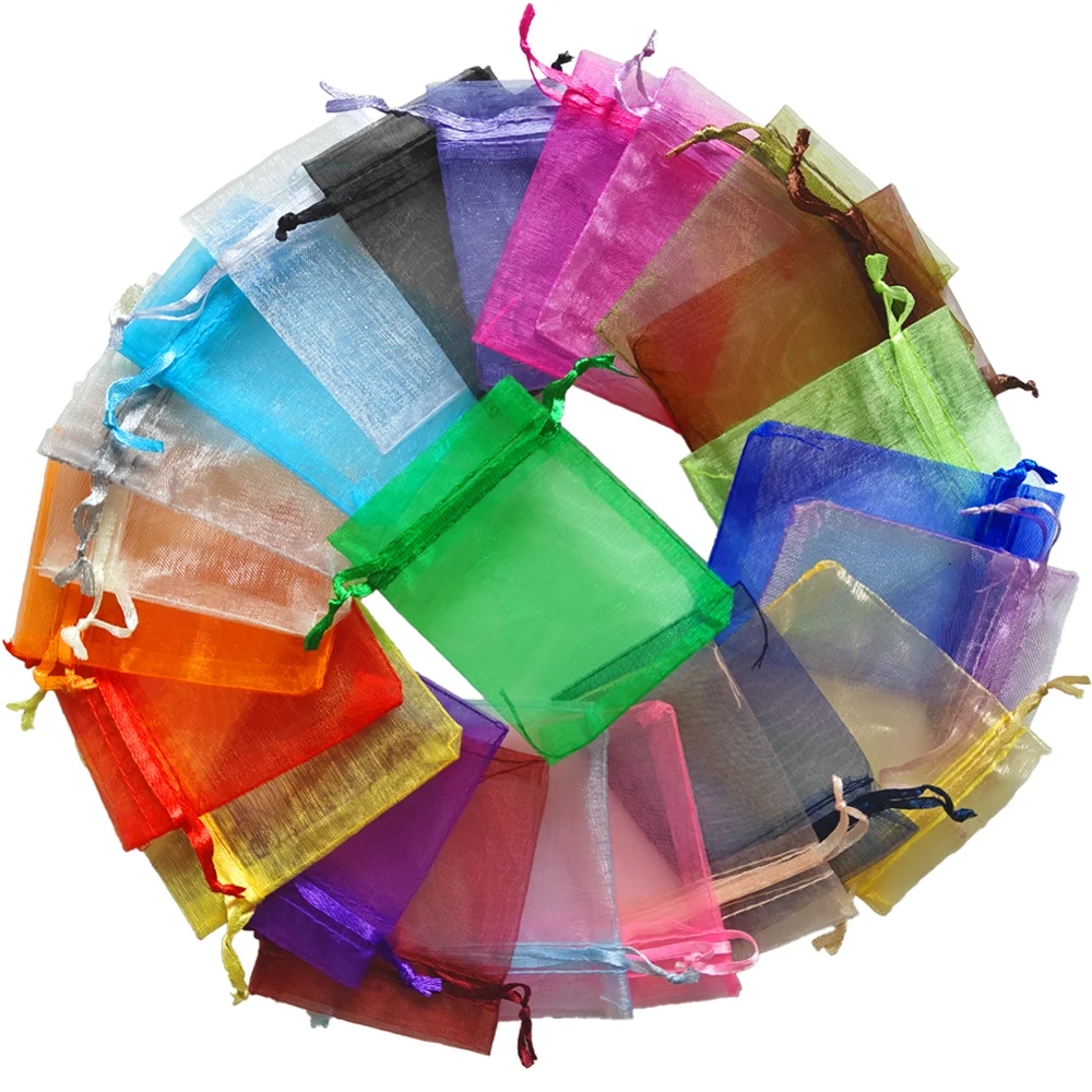 25/50/100pcs Organza Gift Bag Multicolor Drawstring Pouches For Candy Jewelry Bag Packing Wedding Gift Bags Organza Bag