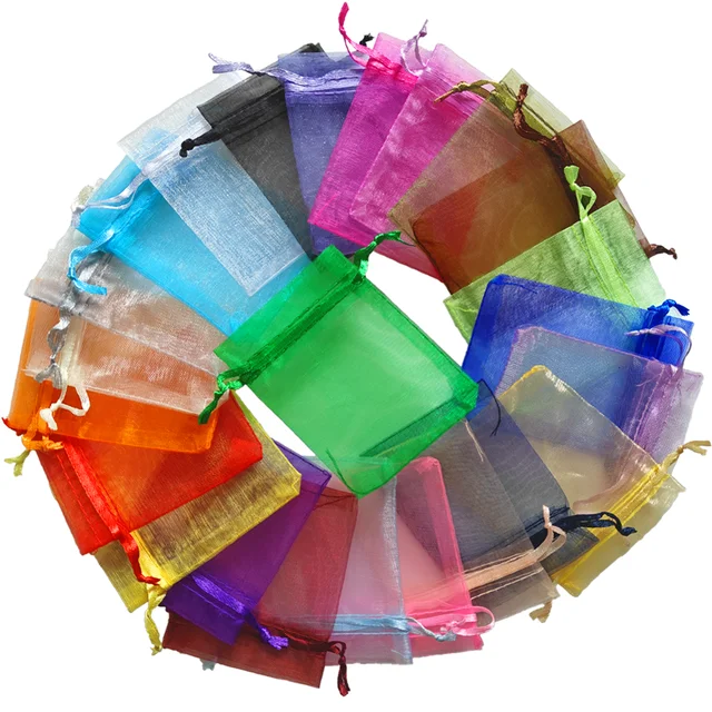 25/50/100 sztuk Organza torba na prezenty Multicolor woreczki ze sznurkiem na cukierki torba na biżuterię pakowanie torby na prezenty ślubne torba z organzy