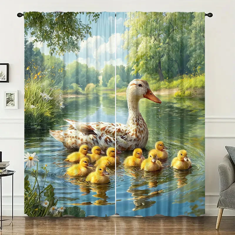 River Animal Duck Curtains are installed using pocket rod method. They are suitable for bedrooms, living rooms and can be used