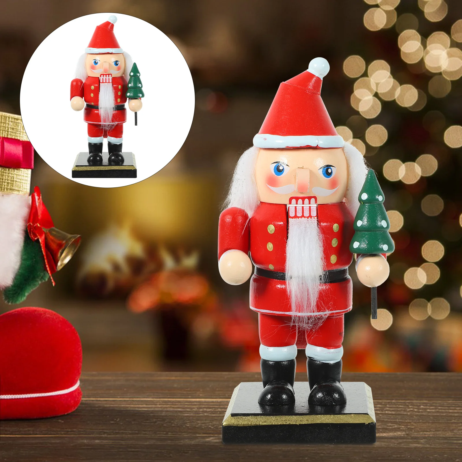 

1pc Santa Claus Nutcracker Wooden Christmas Decor Desktop Ornament For Home Hotel Restaurant Coffee Shop Xmas Party Gift Wood