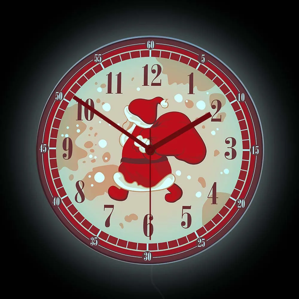 

Santa Claus With Gift Bag Luminous Wall Clock For Nursery Kids Room Christmas LED Lighting Home Decor Wall Clock Glow In Dark