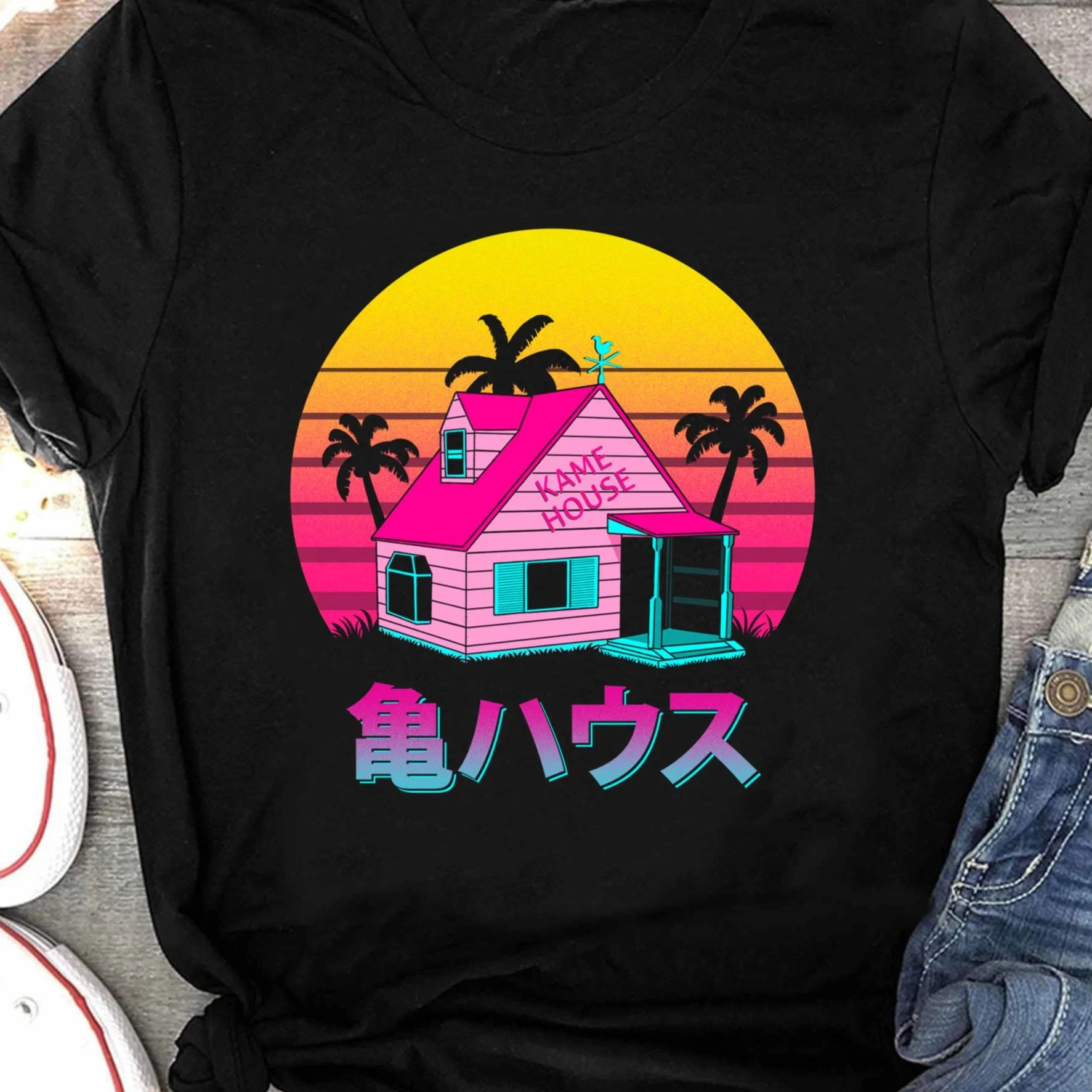 2026 Sommer Dragon Ball Kame House Sonnenuntergang-Print T-Shirt Herren 100% Baumwolle Vintage Oversized Tee Retro Streetwear Unisex Kinder Y2k