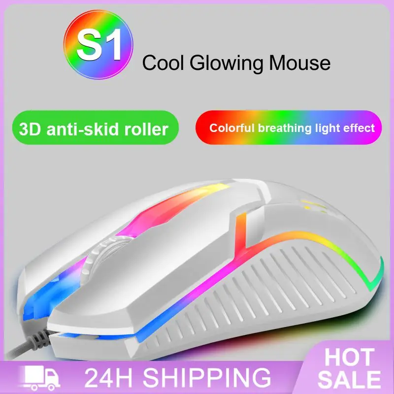 Anti-Skid Roller Glow Gaming Mouse, Mouse com fio, Backlight, 3D, Modo Dual, Mecânico, Escritório, Jogo, Laptop, 3 Chaves