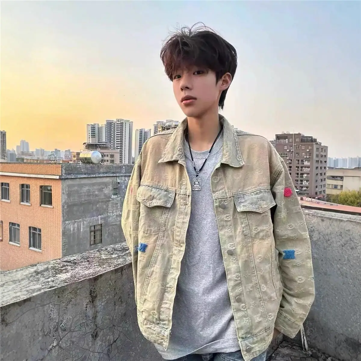 

Dirt Wash Vintage Denim Jacket for Men & Women, Distressed Oversized American Coat