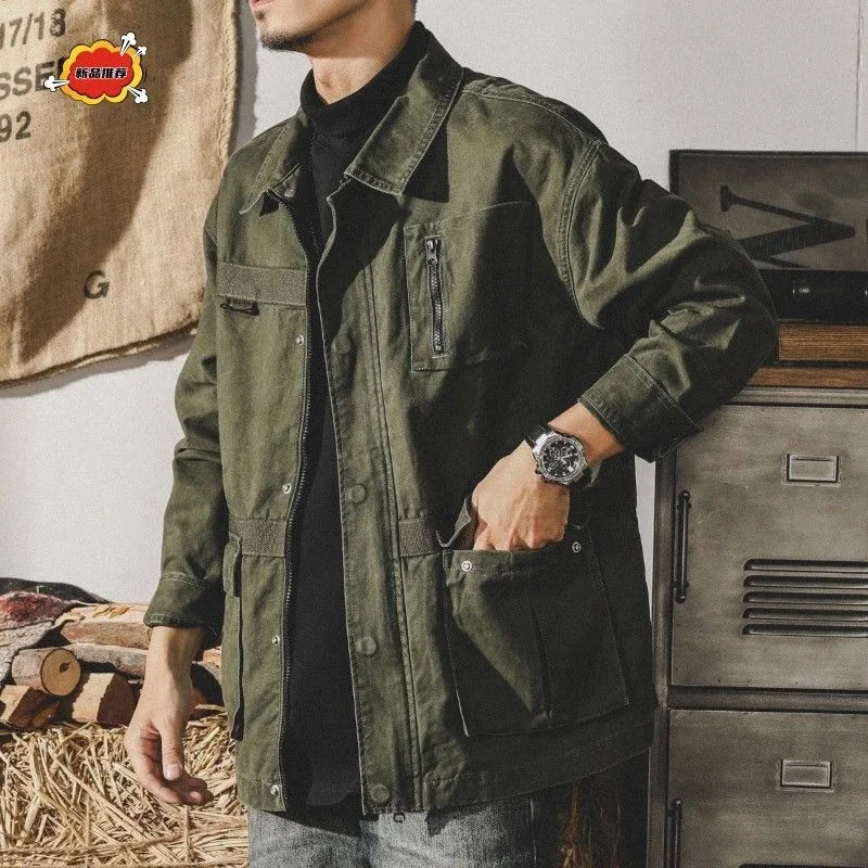 

Spring and Autumn Street Casual Jacket Clothing New Men's Classic Retro Army Green Shirt Jacket Loose Lapel Outdoor Workwear