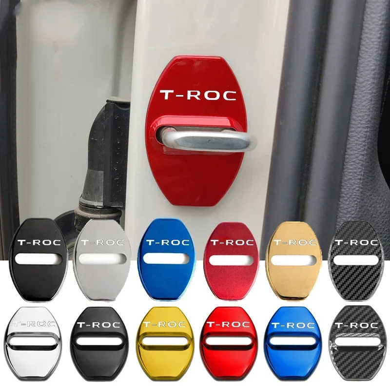 4PCS Car Door Lock Protective Cover Styling for Volkswagen VW T-ROC Logo 2021 Anti-rust Buckle Case Stickers Auto Accessories