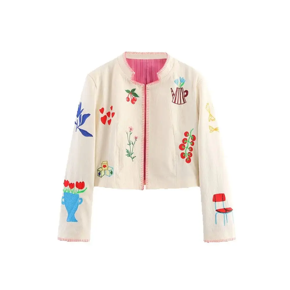 

Spring new women's clothing European and American style fashionable simple and versatile embroidered jacket