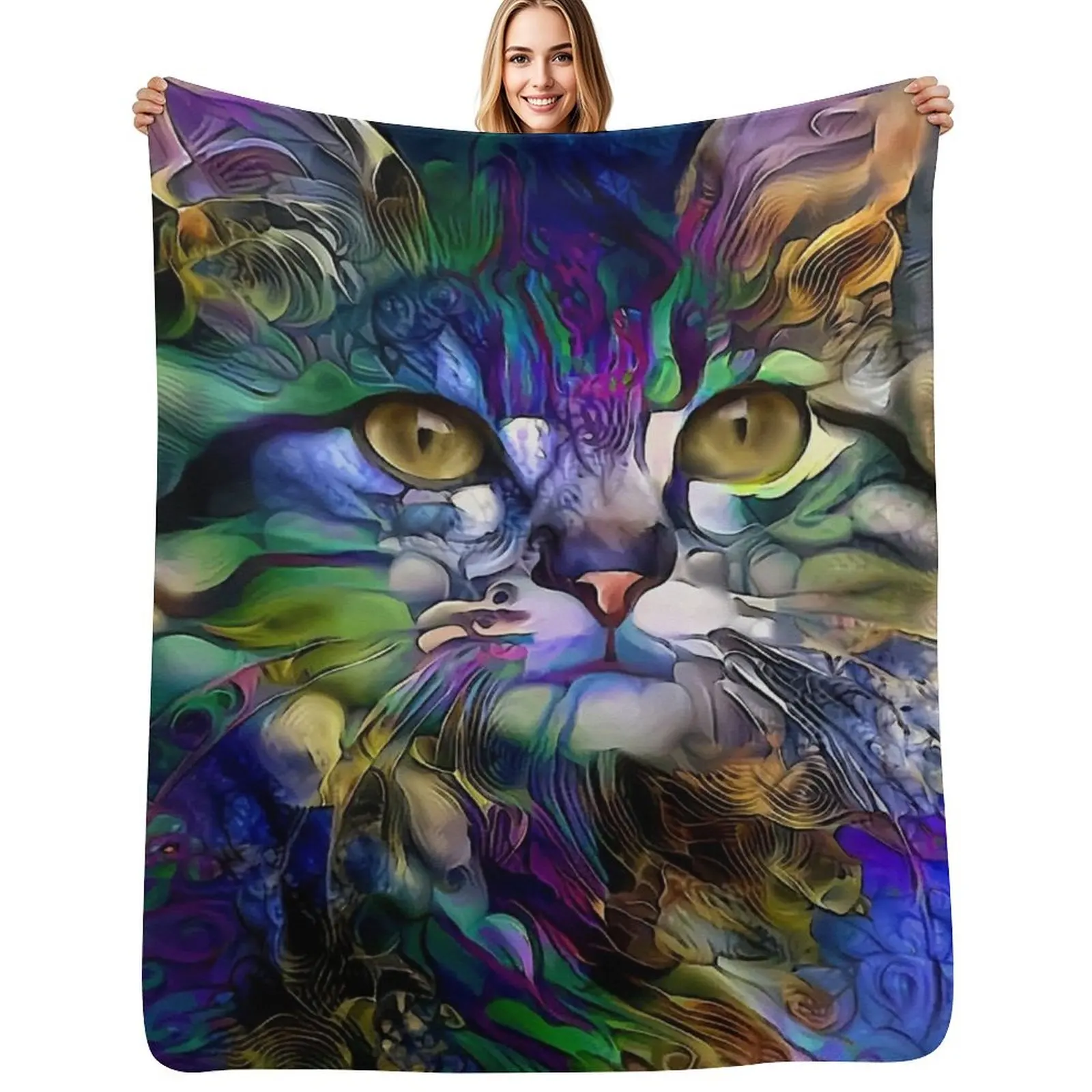 

Arabelle, cat, chat, cat, lea roche paintings Throw Blanket Spring Fall Cozy Throw Blanket for Couch