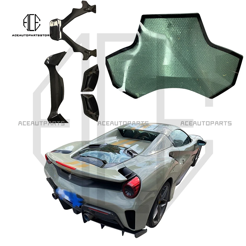 

For Ferrari 488 Open canopy version hood car C style Real carbon fiber transparent rear Engine Hood Vent Cover tail hood