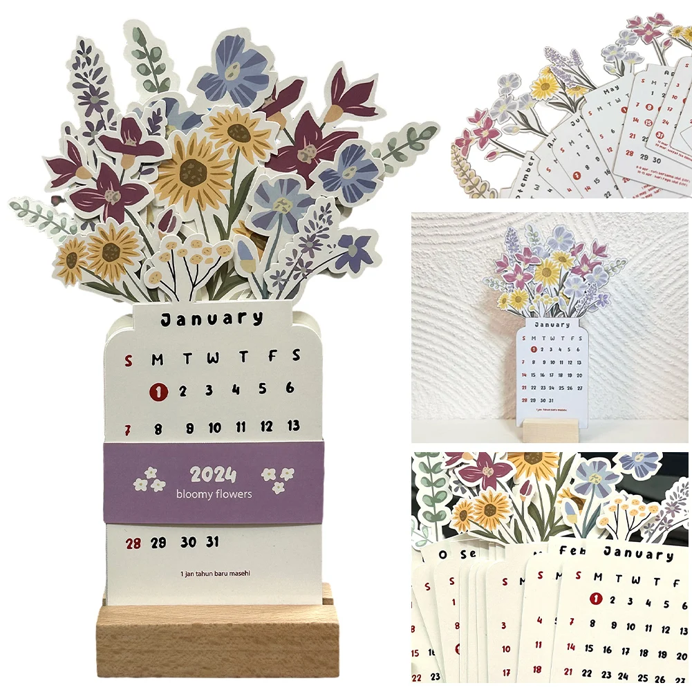 

2024 Bloomy Flowers Desk Calendar Creative Floral Desk Calendar Flower Small Desk Calendar Pretty Floral Desk Decor