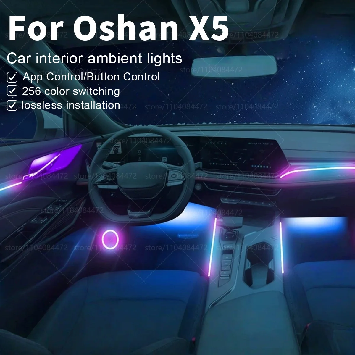 

For Changan Oshan X5 UNI-T 22in1 RGB Car Interior Acrylic Car Ambient Lights RGB Hidden Acrylic Strip Decoration Accessories