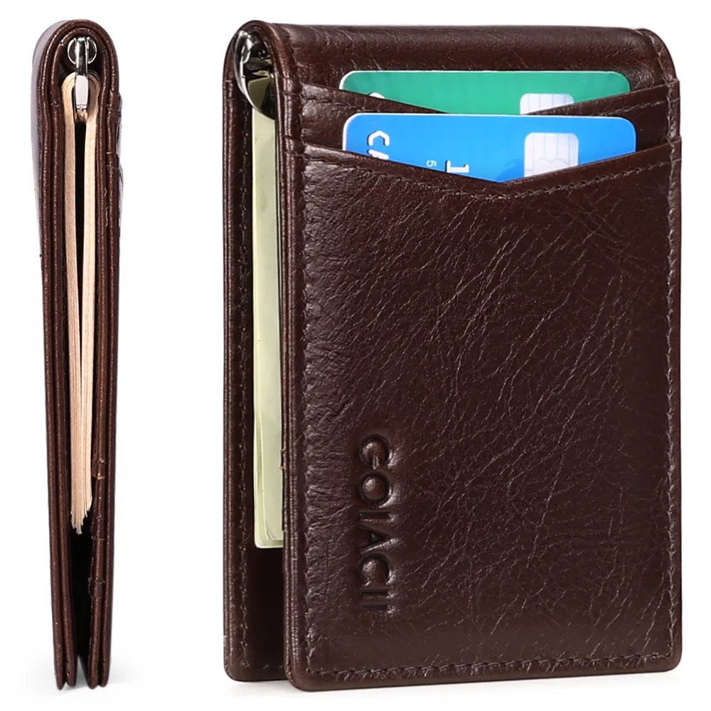 

Мужской кошелек из натуральной кожи с зажимом для денег, тонкий с металлическими зажимами, держатель для денег, складной кошелек с зажимом для денег