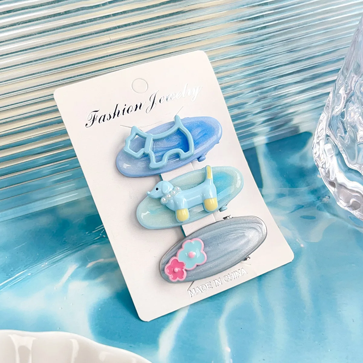 New simple and cute puppy broken hair clip summer vacation wind small flower duck bill clip edge clip oval bangs BB clip female