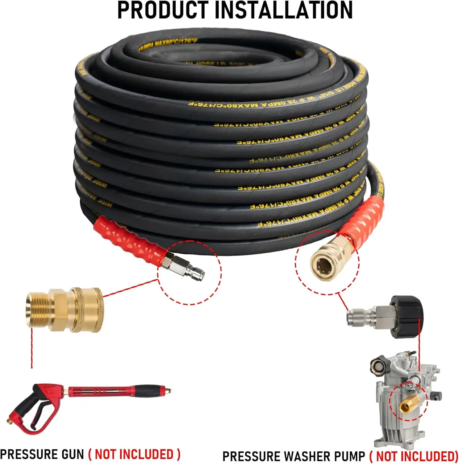 Mangueira de lavadora de pressão resistente a torção 100 pés, mangueira de lavadora elétrica de fio de alta resistência com conexão rápida de 3/8 polegadas, 4000 PSI