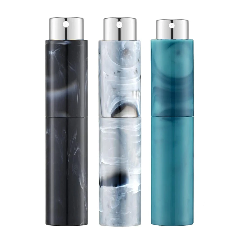 مجموعة واحدة من 3 زجاجات رذاذ عطر دوارة 10 مل منقوشة رخامية، زجاجات رذاذ كولونيا فارغة صغيرة قابلة لإعادة الملء بحجم السفر، زجاجات رذاذ محمولة للرجال والنساء