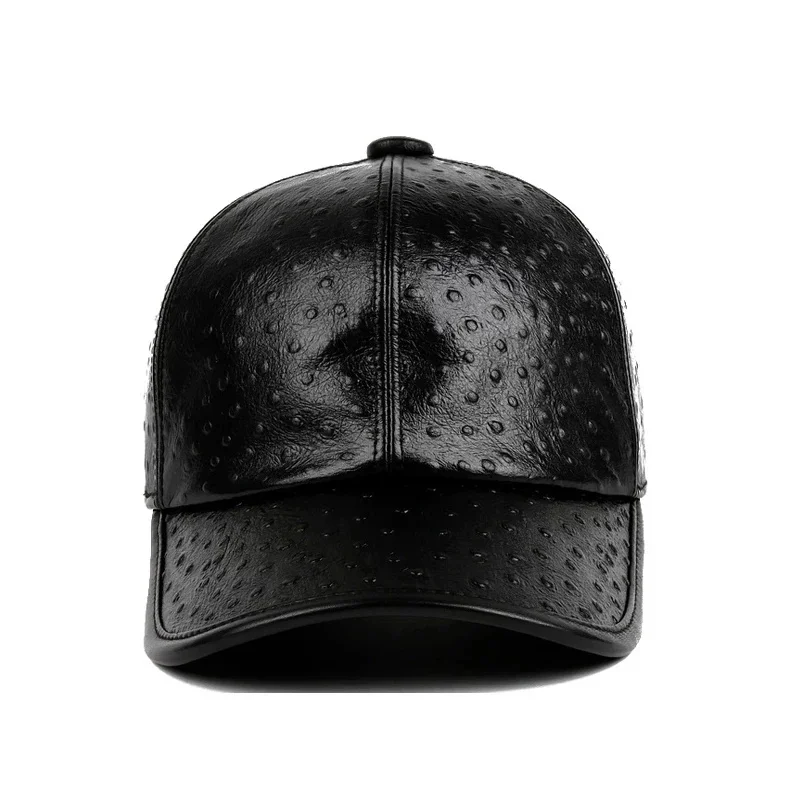 New Exclusive Chic Small Dots Baseball Caps 2023 Fall Winter Men Genuine Leather Warm Hats Youth Hombre Black Hip Pop Dome Chape