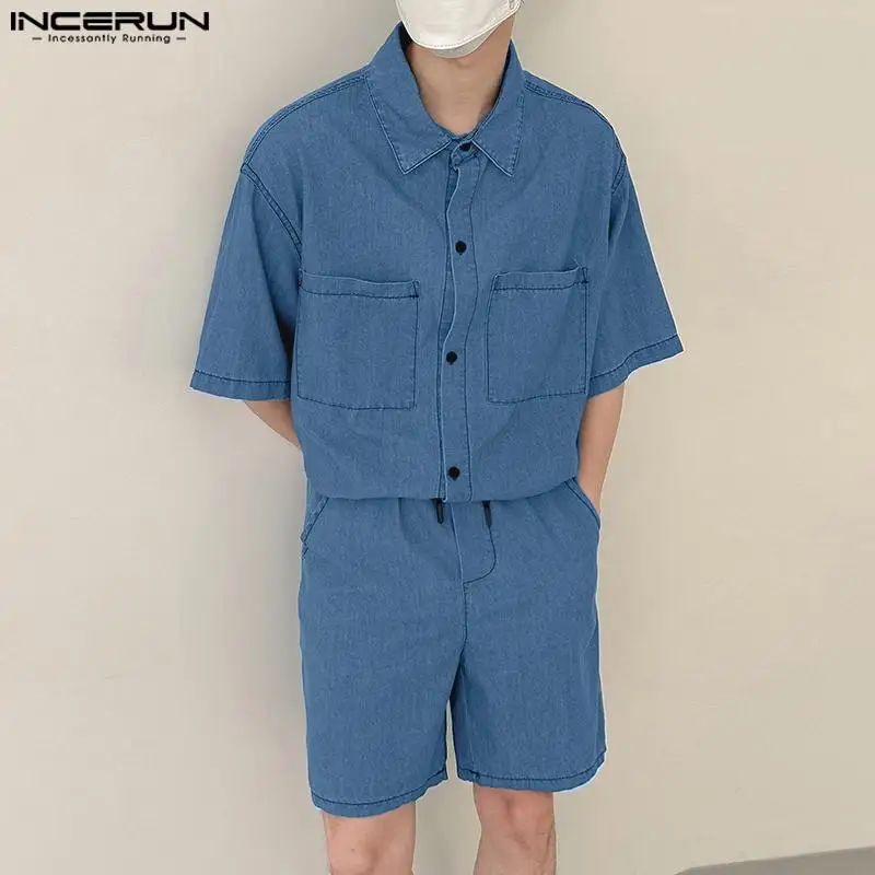 2024 Männer setzt einfarbige lose Sommer Revers Kurzarm Shirt & Shorts 2pcs Mode Männer Freizeit anzüge Incerun Streetwear S-5XL