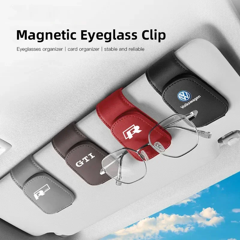 

Держатель для очков и карт из искусственной кожи для автомобиля, зажим для билетов для VW GTI Polo Golf Passat Tiguan Arteon Touareg CC Taigo Caddy Jetta