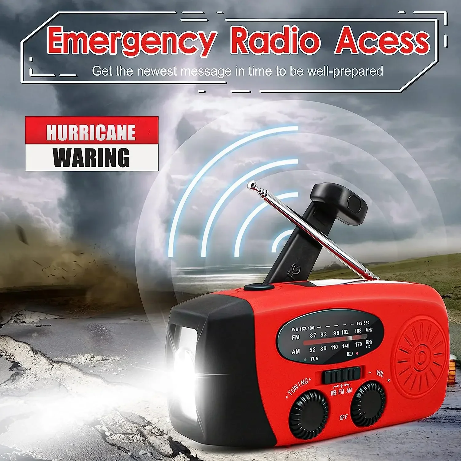 Multifunctional Solar Hand Crank Radio FM AM WB NOAA Weather Radio 2000mAh USB Charging Emergency LED Flashlight Power Ban