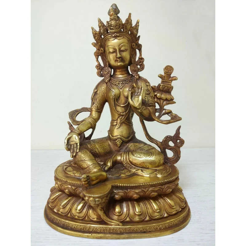 30cm Buddhist Ancient Bronze Statue Buddha Bodhisattva Green Tara Auspicious Recitation