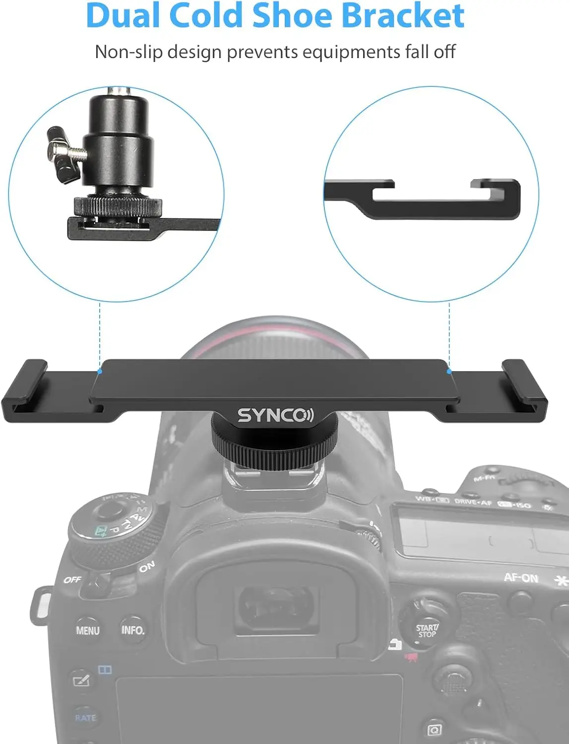 

SYNCO SM5 Accessories for Microphone Dual Head Microphone Photography Stand with Dual Cold Shoe Bracket