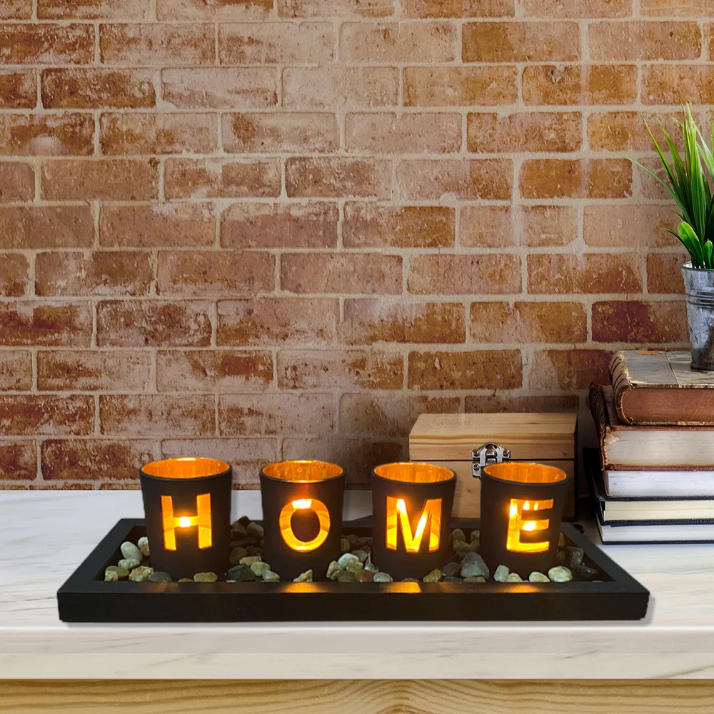 

Black hollow candlestick wooden letter HOME creative set candle cup crafts decoration.SWEET DREAM Letter candlestick decoration