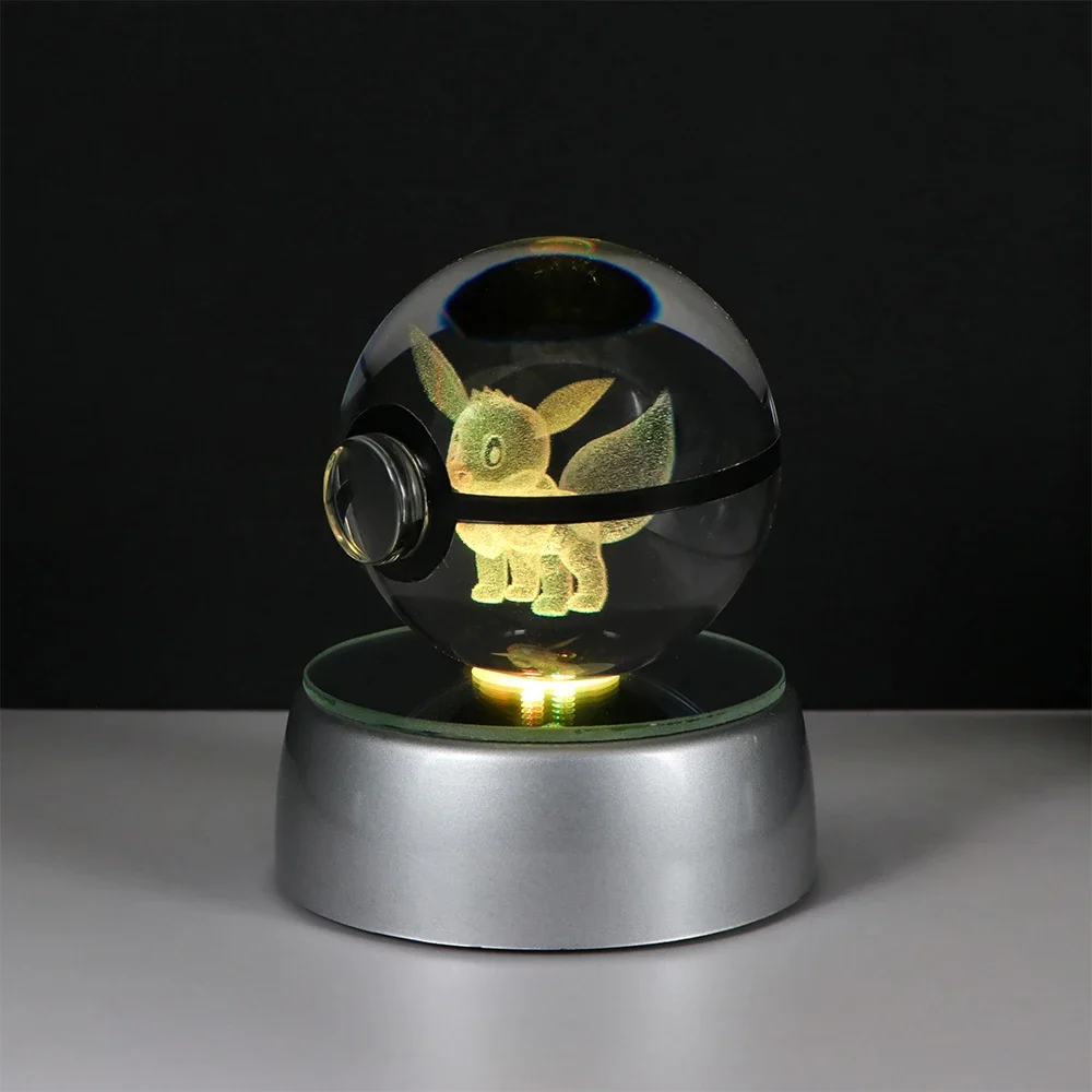 Pokemon Kristallkugel Pikachu Gengar Eevee Mewtwo Lacario Anime Spiel Pokeball Led Nachtlicht Basis Kinder Geburtstagsgeschenk Wohnkultur