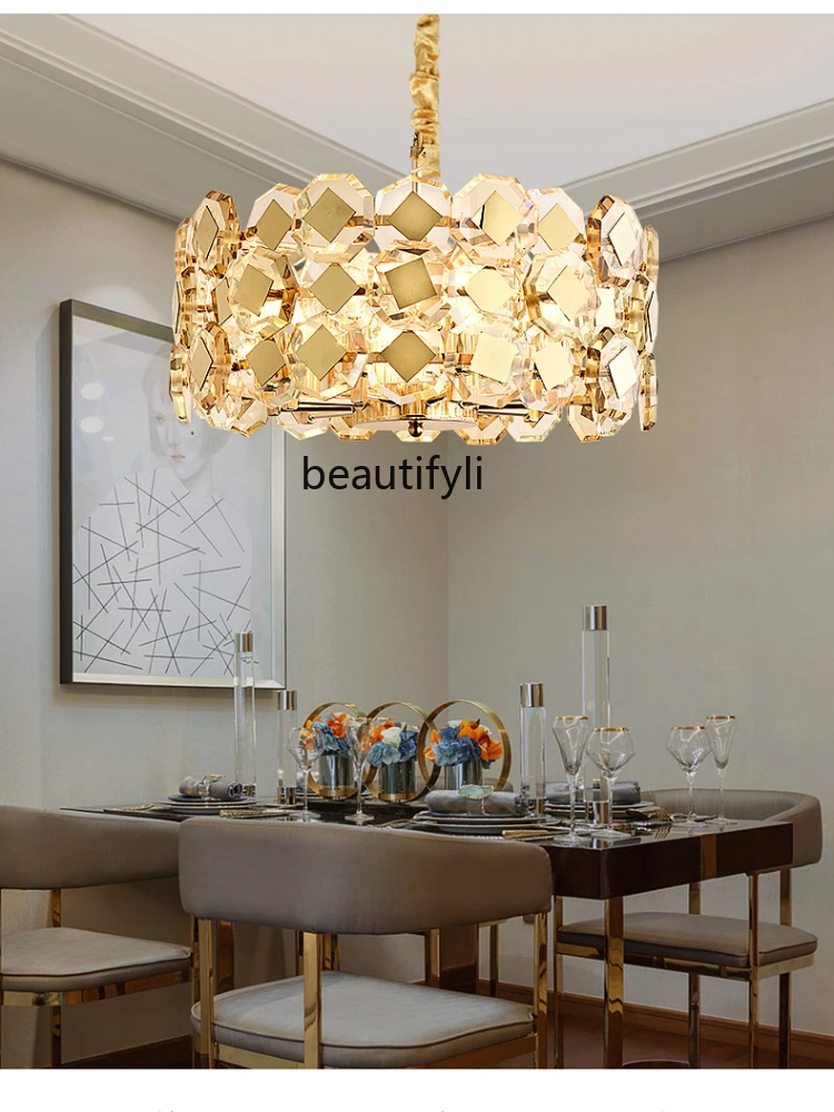 LBX round Post-Modern Light Luxury Crystal Chandelier Living Room Dining Room Bedroom Art Lamps