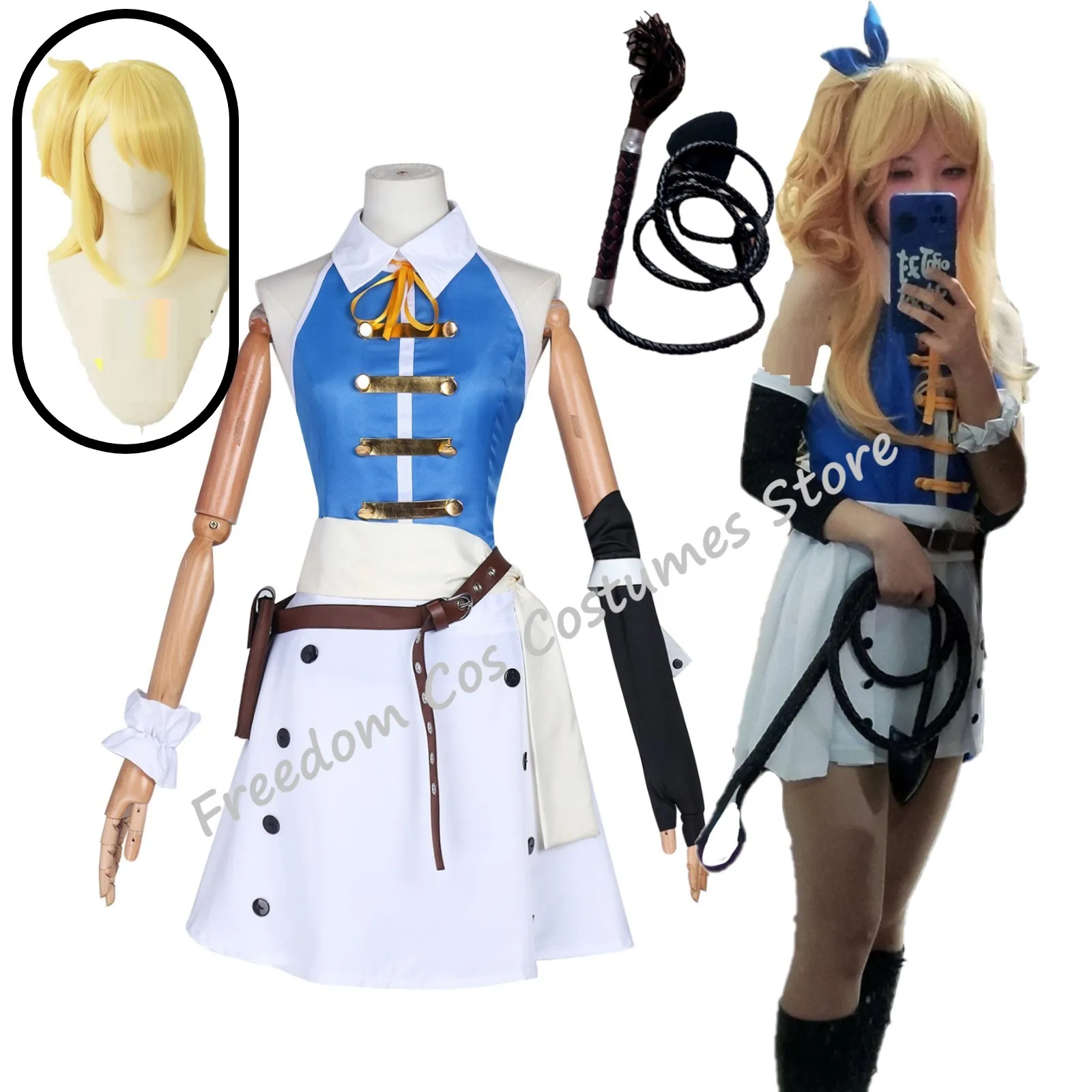 

Anime Fairy Tail 100 Years Quest Lucy Heartfilia Cosplay Costume Wig Skirt Uniform Whip prop Hairpin Halloween Party for Women