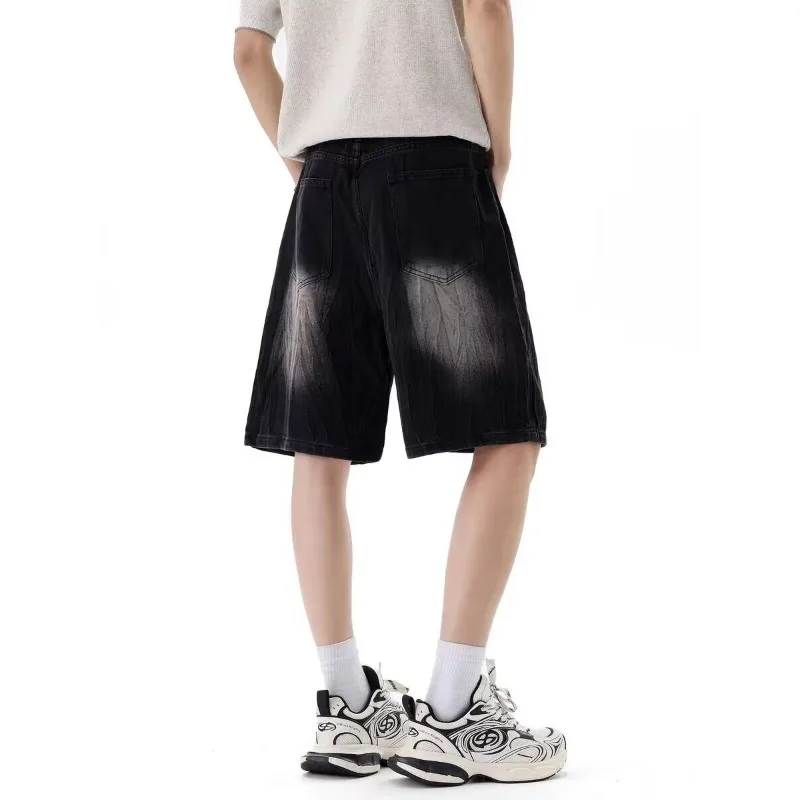 Shorts en jean pour hommes, coupe large et ample, style rétro vintage, décontracté d'été, droit et confortable, cinq poches