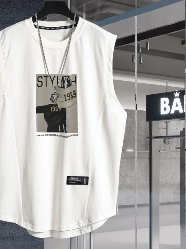 

Мужской жилет с американским ретро-принтом больших размеров, летняя свободная дышащая круглая футболка из чистого хлопка Ne Svel, молодежная мода