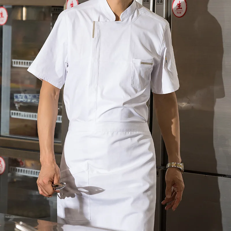 Uniforme de Chef de manga corta para hombre, ropa de trabajo para restaurante occidental, Hotel, cocina, media parte trasera de pastelería, primavera y verano